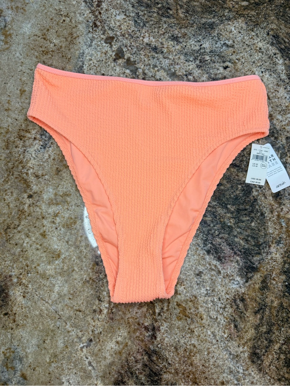 aerie Peach/Coral Textured High-Cut Bikini Bottoms